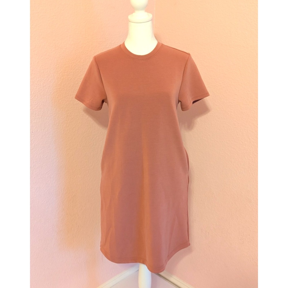 XS Member's Mark Dusty Rose Pink Sandwash T-Shirt Dress Pockets